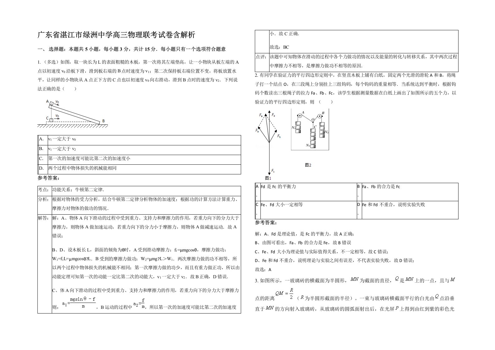 广东省湛江市绿洲中学高三物理联考试卷含解析