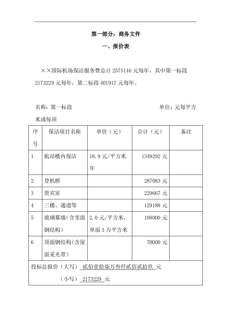 国际机场保洁服务技术投标方案