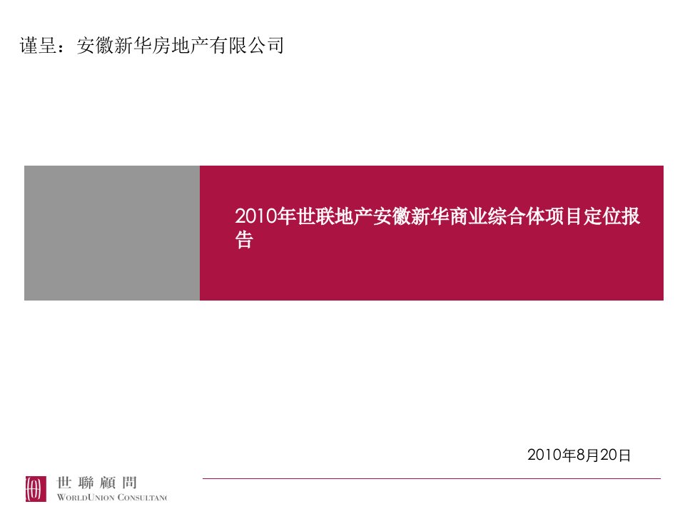 2010年8月世联地产安徽新华商业综合体项目定位研究报告(24页)-前期定位