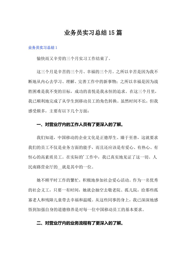 业务员实习总结15篇