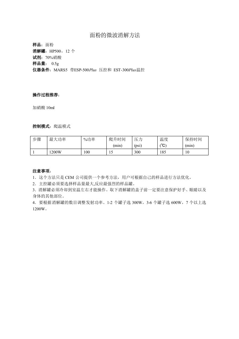 面粉的微波消解方法