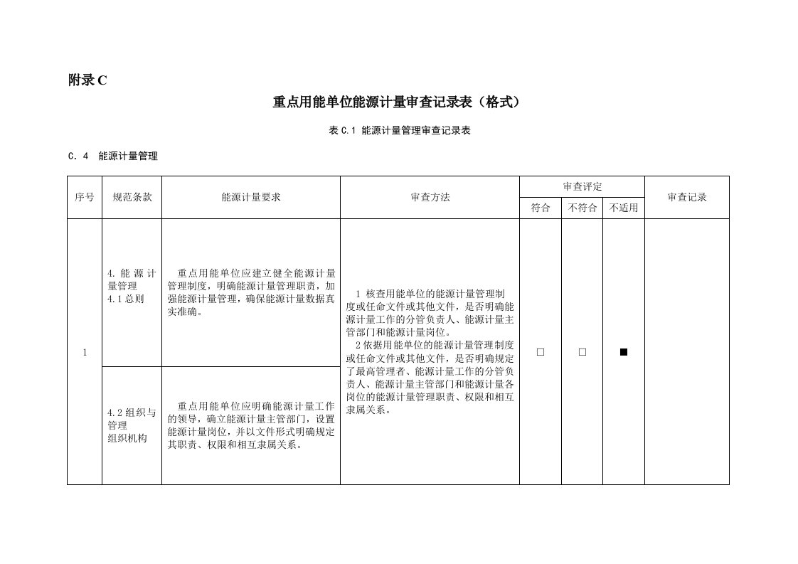 C重点用能单位能源计量审查记录表