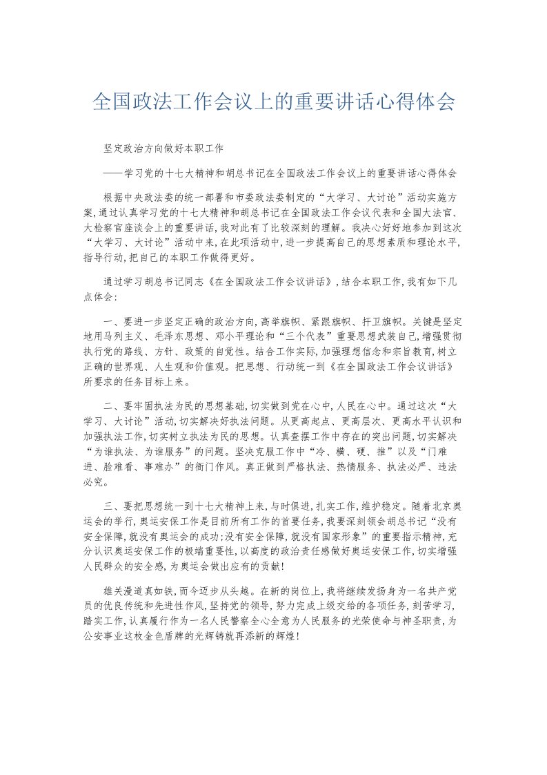 总结报告全国政法工作会议上的重要讲话心得体会