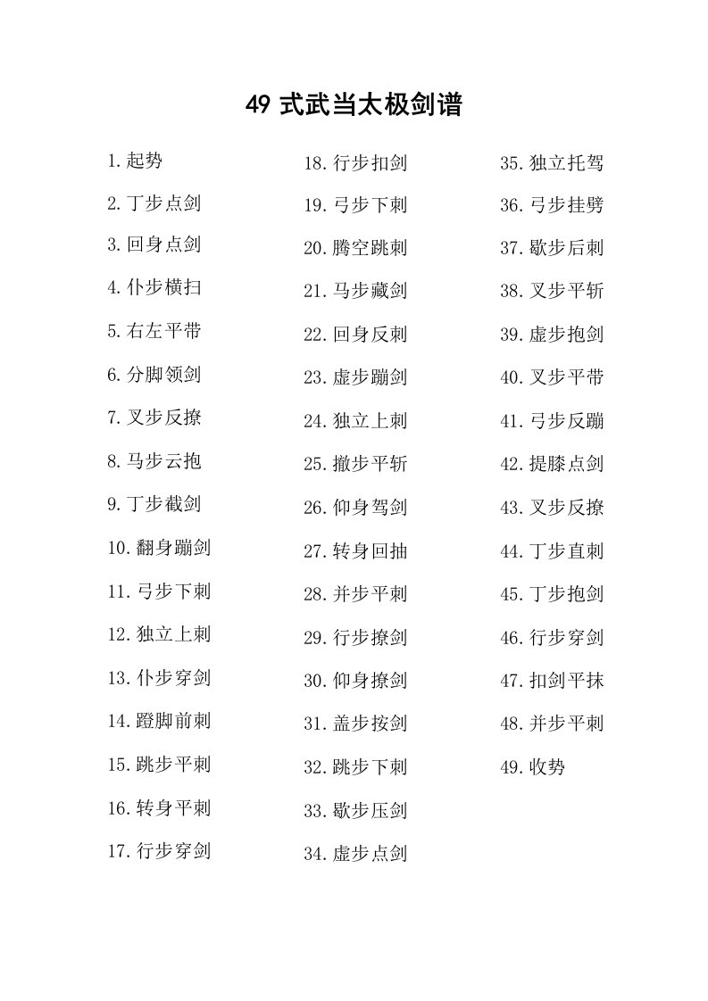 49式武当太极剑谱（精选）