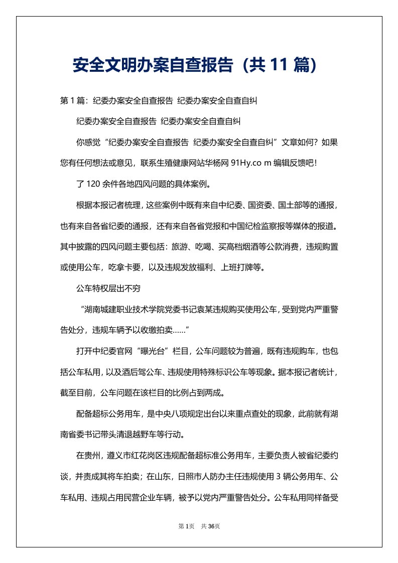 安全文明办案自查报告（共11篇）