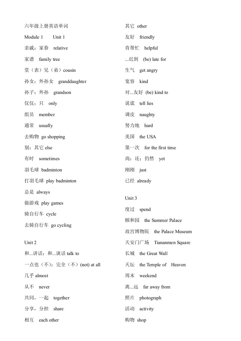 上海版牛津英语六年级上册单词表及课文翻译样稿