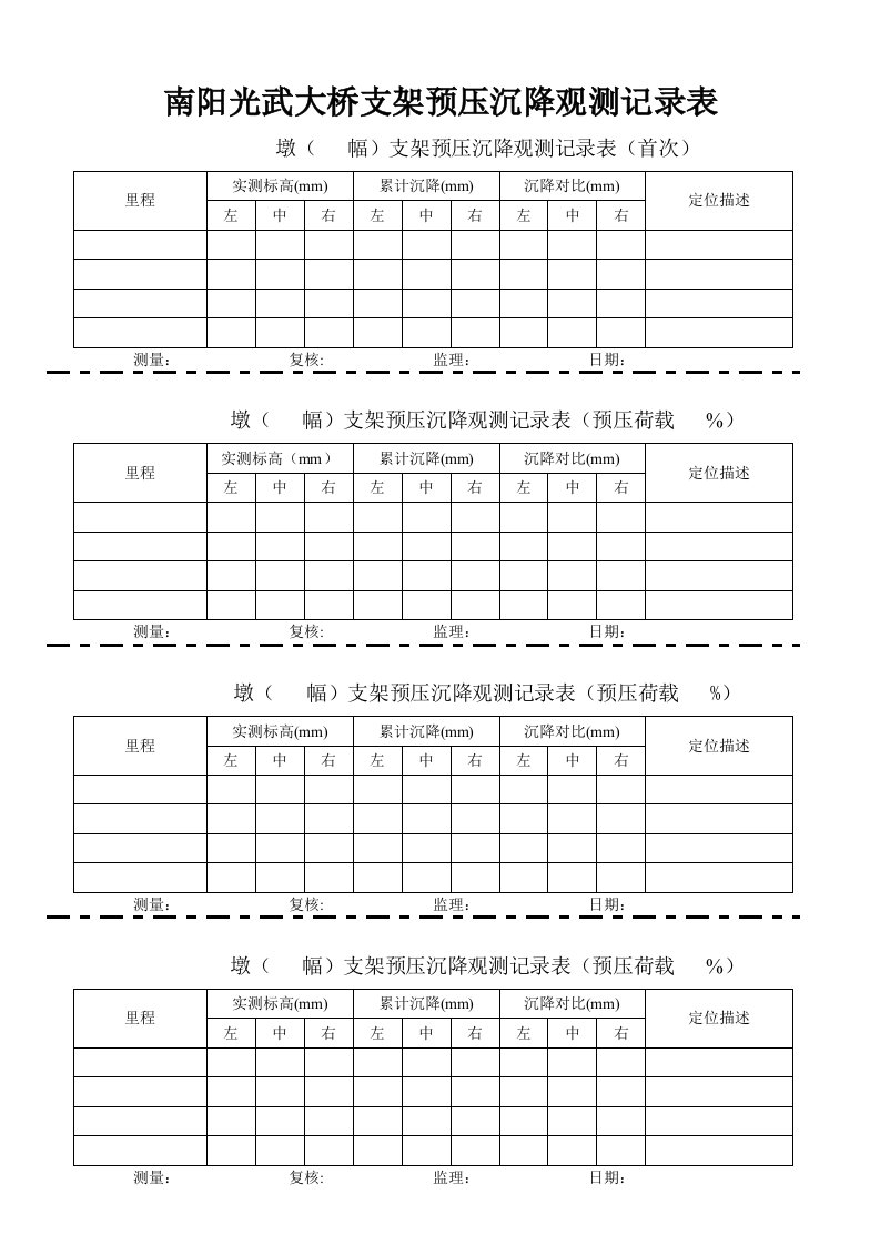 支架预压沉降观测记录表