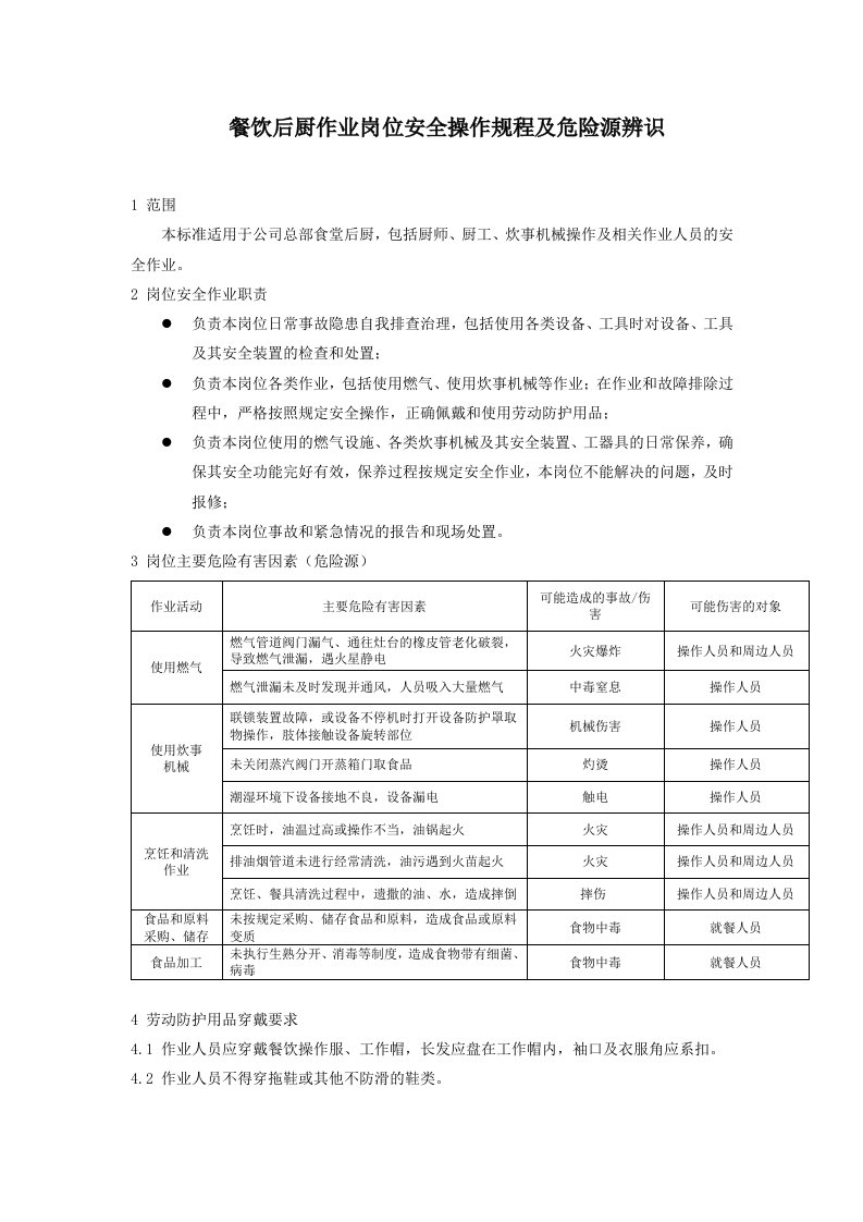 餐饮后厨作业岗位安全操作规程及危险源辨识