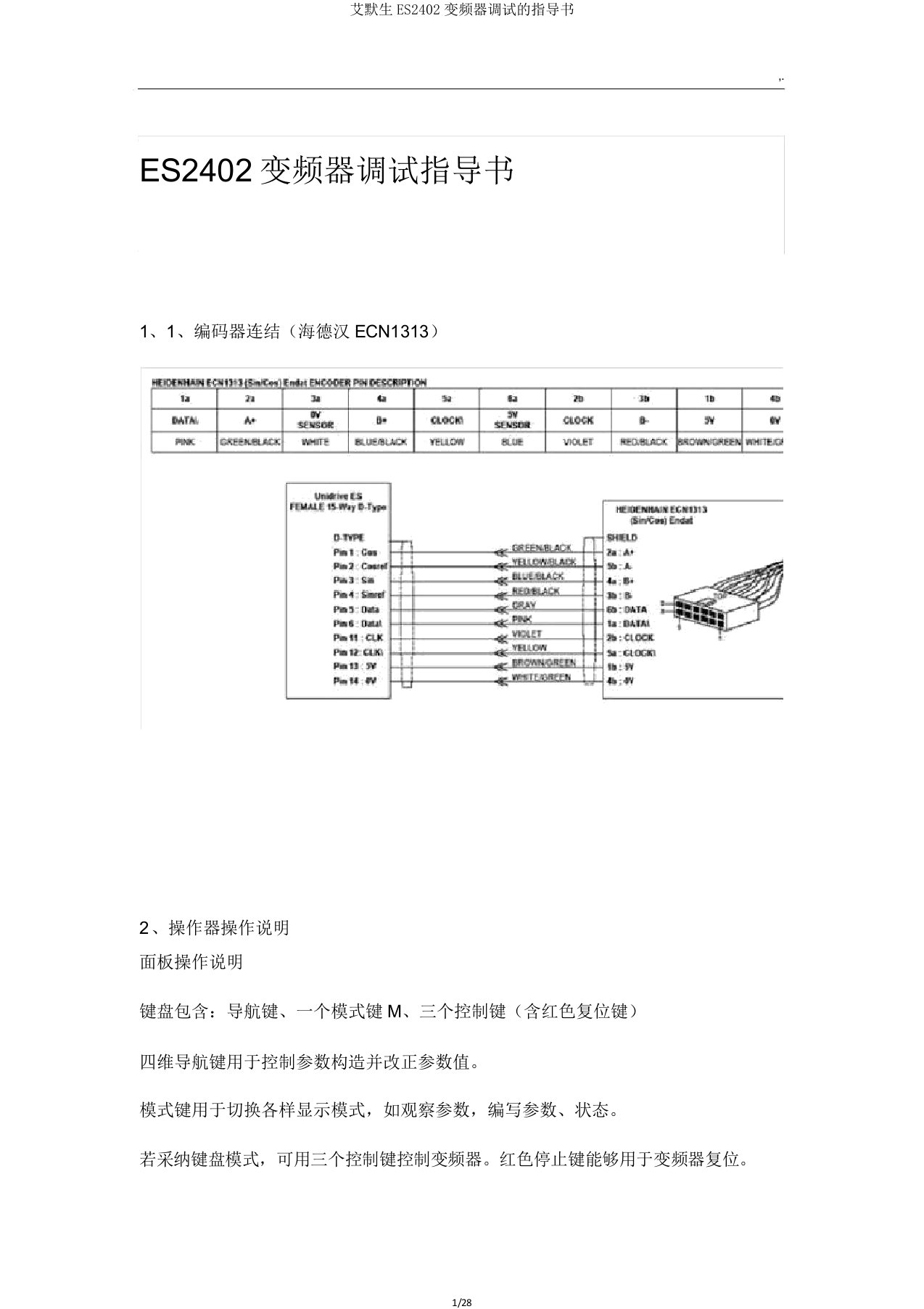 艾默生ES2402变频器调试的指导书