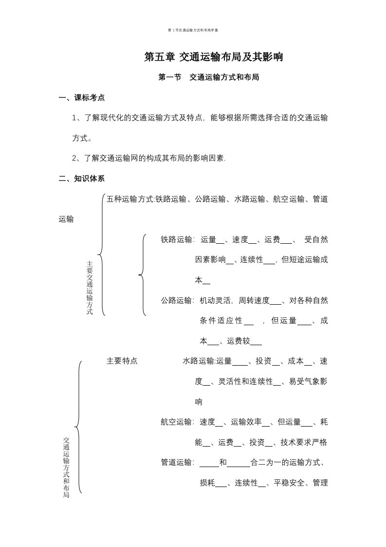 第1节交通运输方式和布局学案