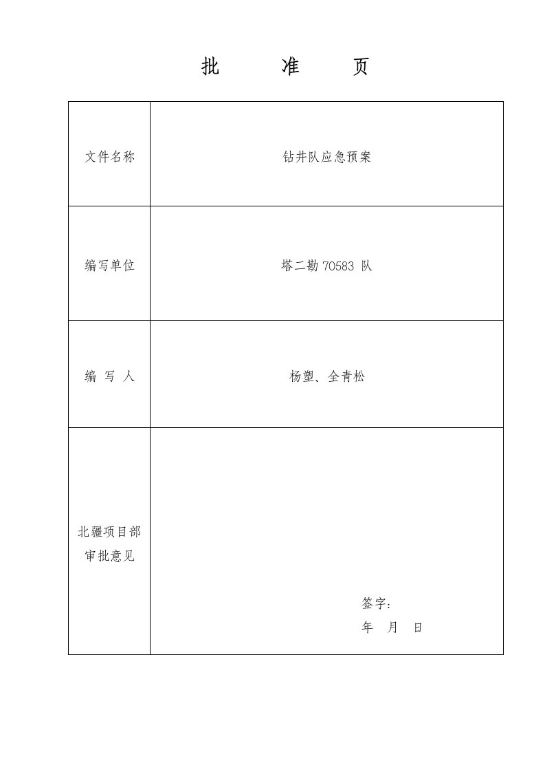 钻井队应急预案