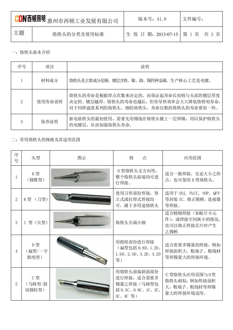 烙铁头的分类及使用标准