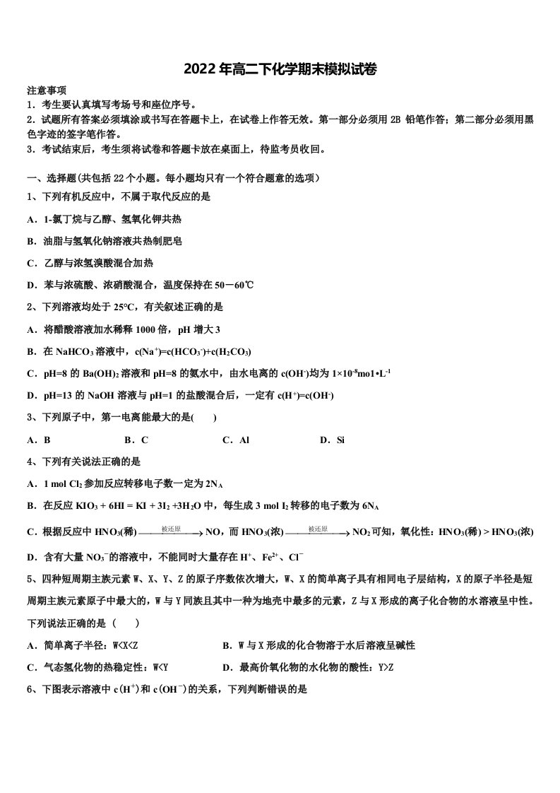 2022年河北省曲阳县一中化学高二第二学期期末调研模拟试题含解析