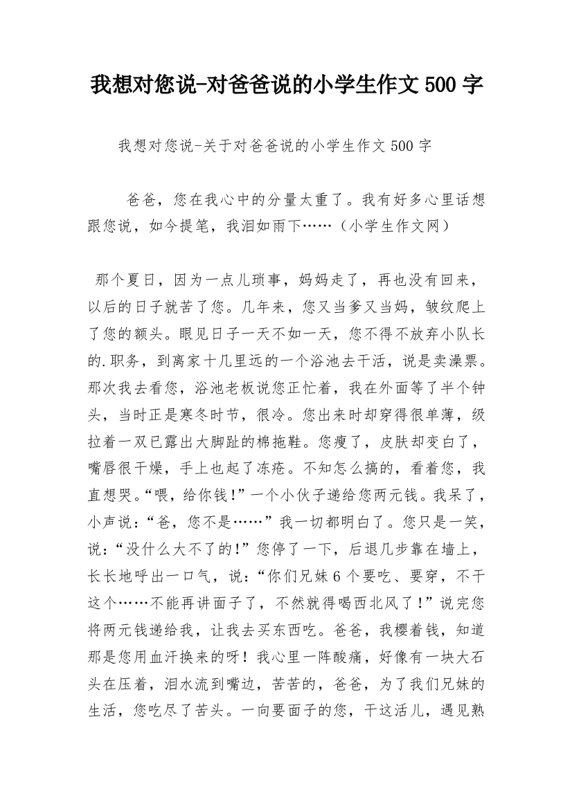 我想对您说-对爸爸说的小学生作文500字