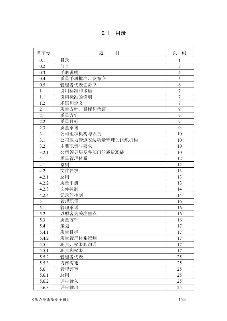 精选压力管道安装质量手册B版