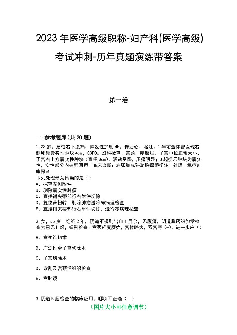 2023年医学高级职称-妇产科(医学高级)考试冲刺-历年真题演练带答案