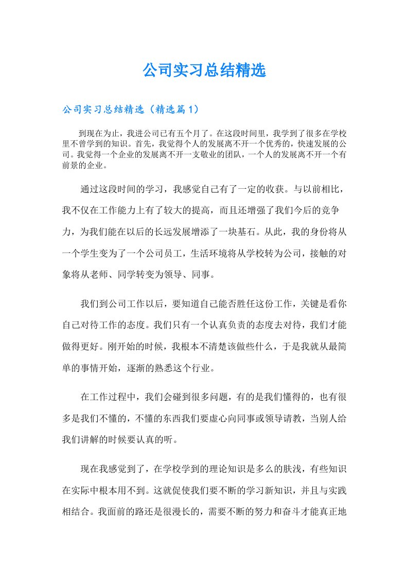 公司实习总结精选