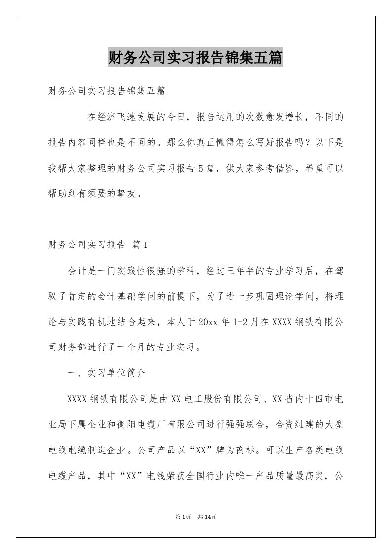 财务公司实习报告锦集五篇