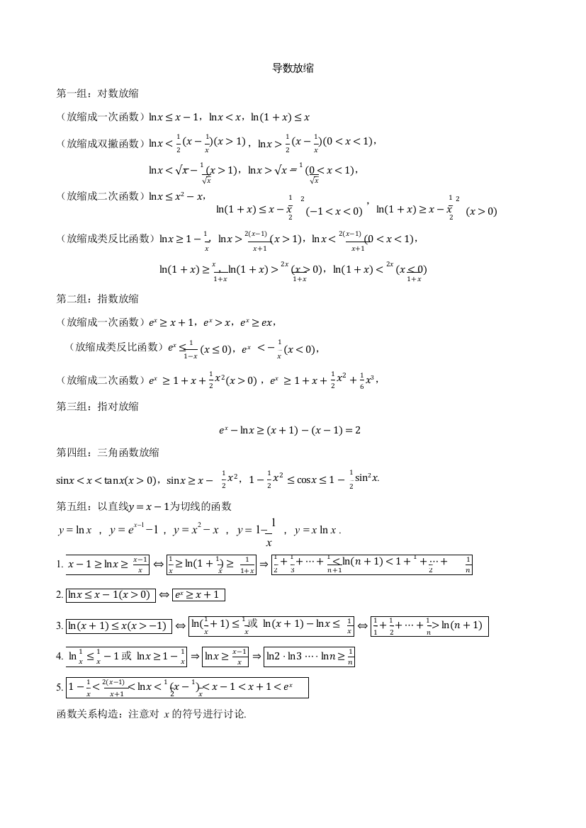 导数放缩及与函数构造