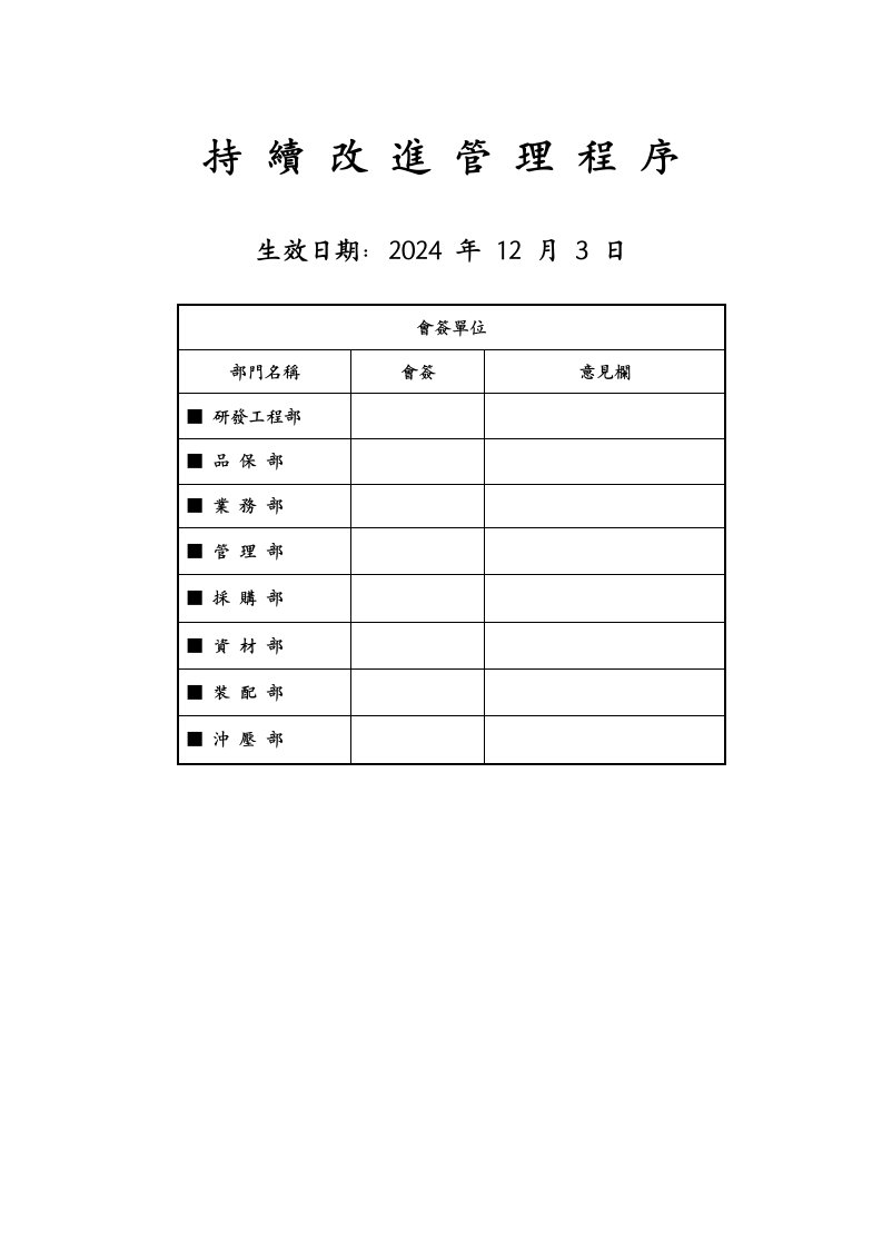 五金塑胶制品公司持续改进管理程序