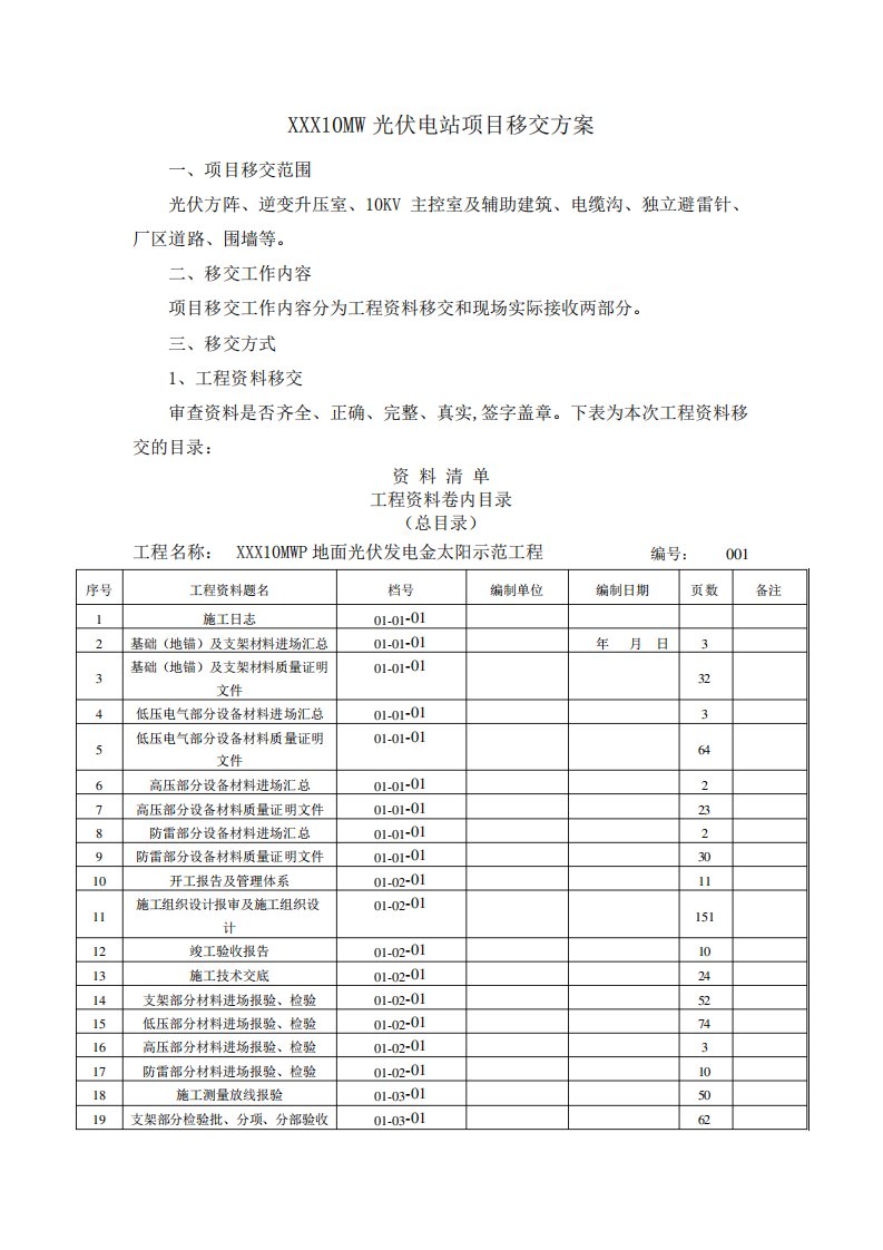 光伏电站项目移交方案