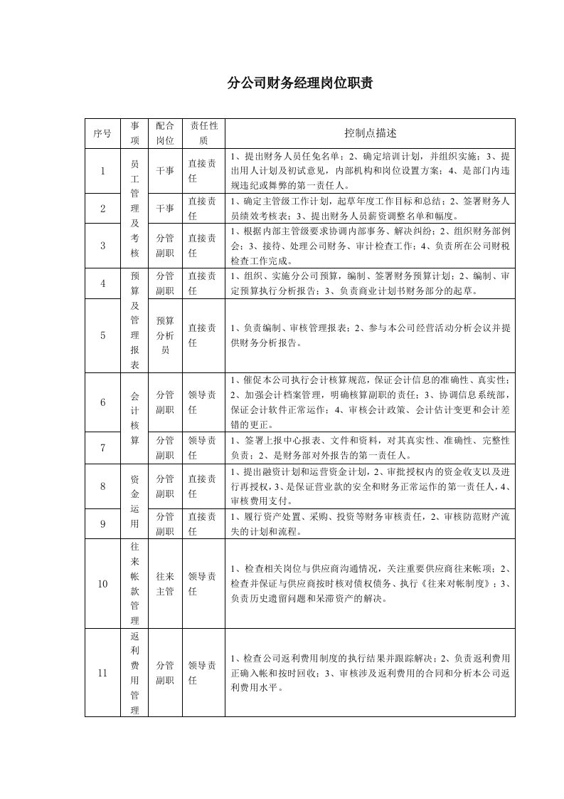 分公司财务经理岗位职责