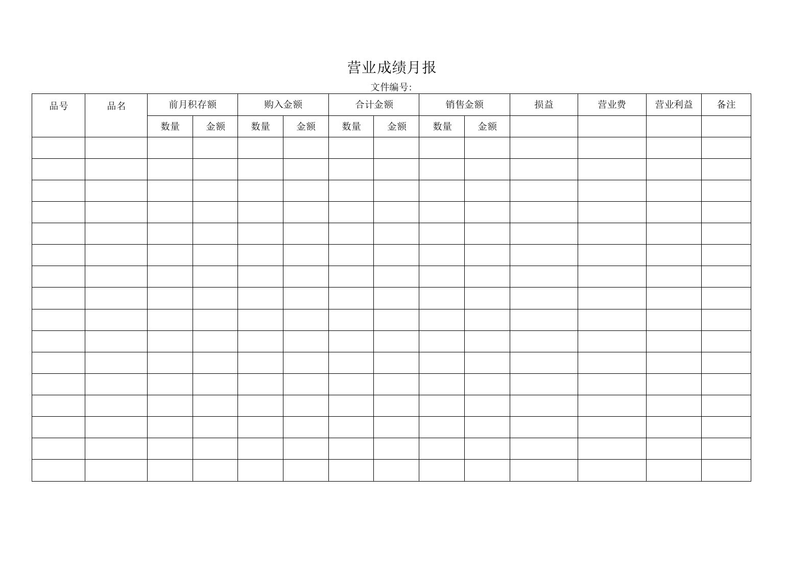 业绩月报表