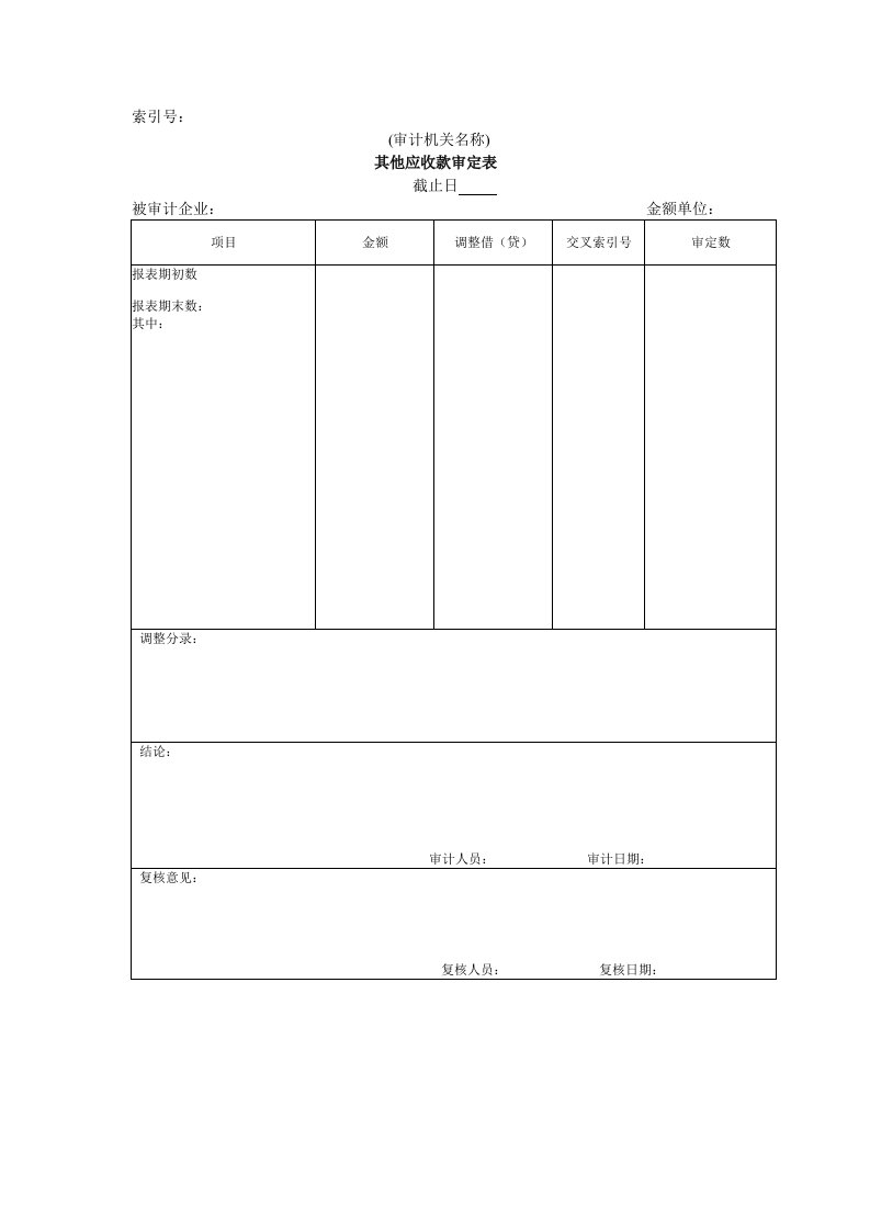 流动资产W-11其他应收款审定表