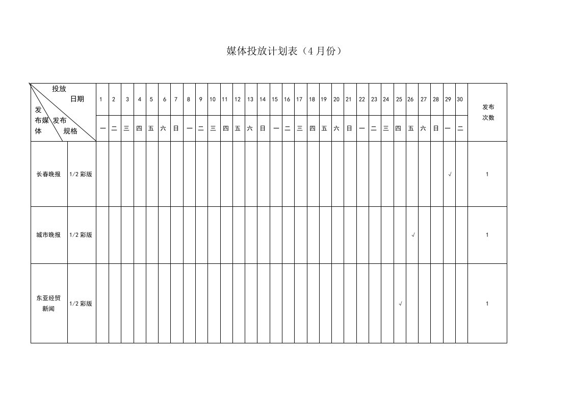 精品文档-媒体投放计划表4月份