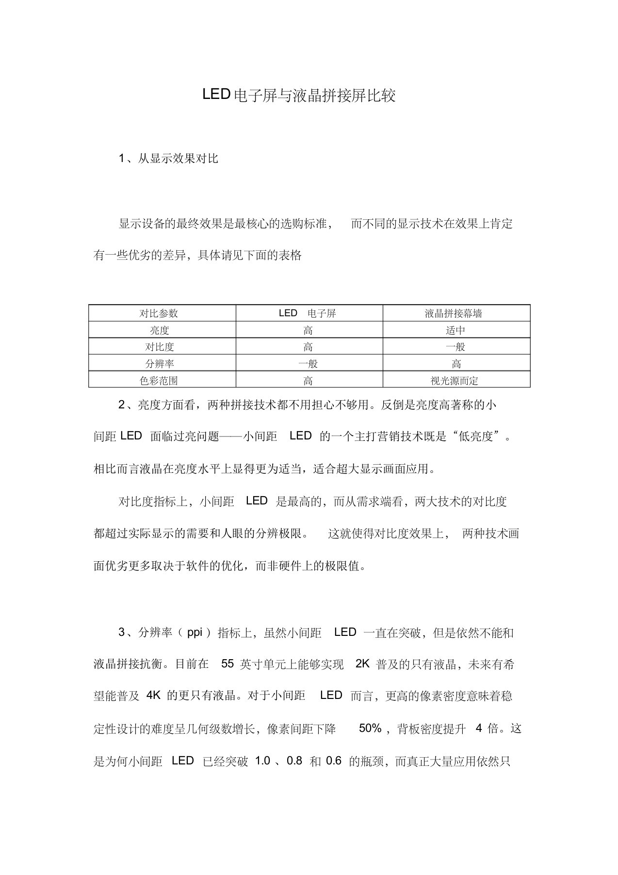 液晶拼接与led电子屏对比