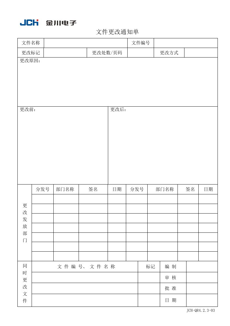 金川电子公司QR4.2.3-03文件更改通知单-电子电信