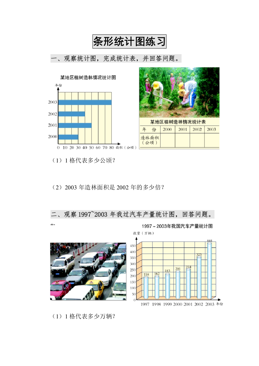 人教数学四年级上册条形统计图测试题