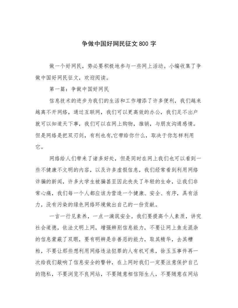 争做中国好网民征文800字