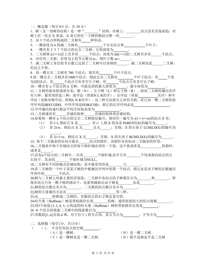 数据结构自测题及解答