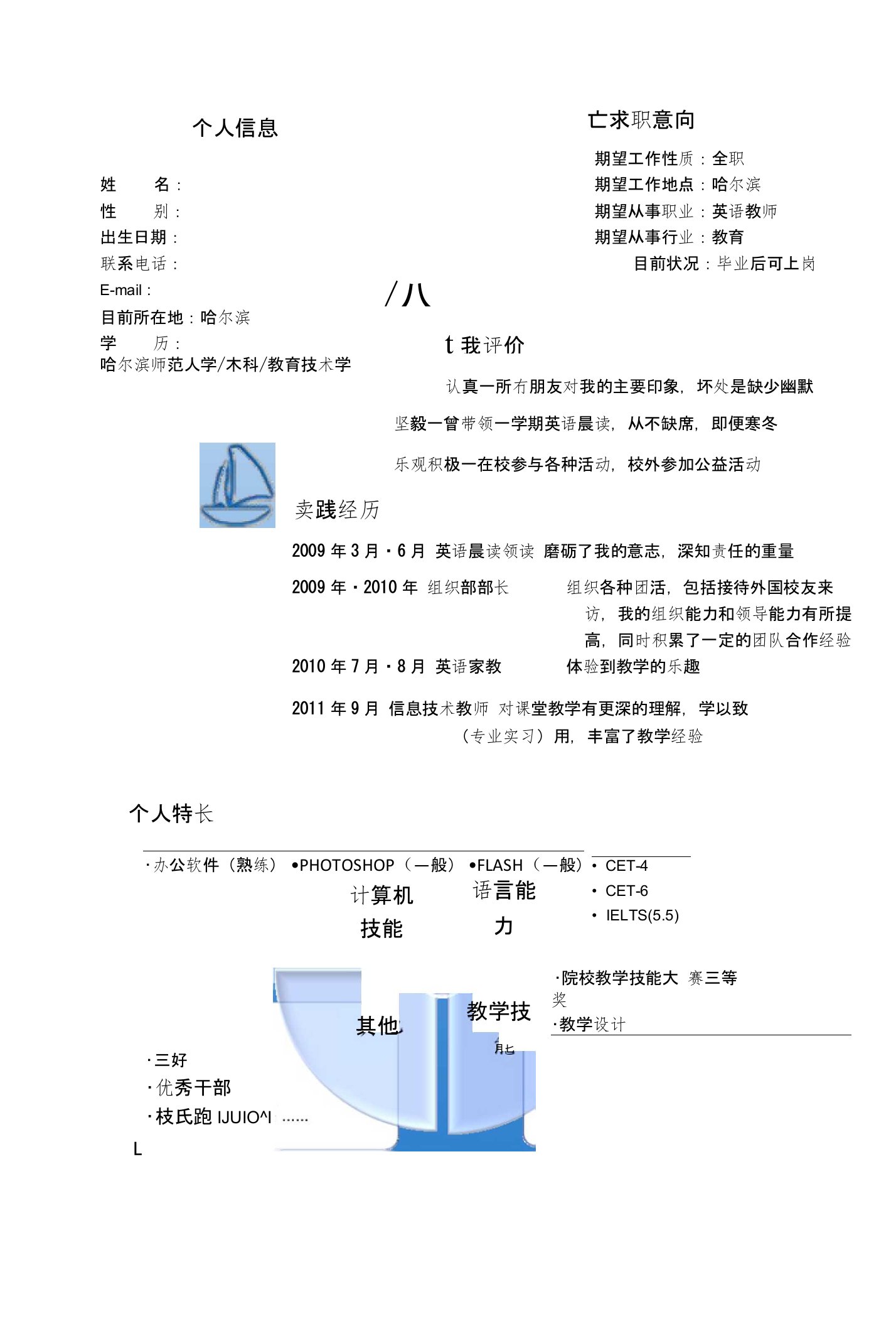 应届生创意简历模板-帆船时间线