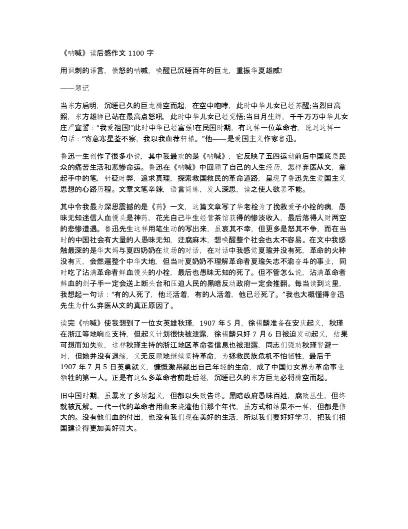 呐喊读后感作文1100字