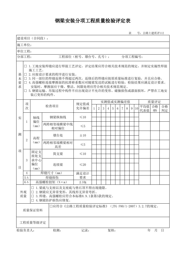 四、公路工程（土建工程）质量评定表