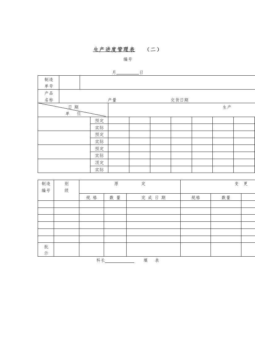 生产进度管理表
