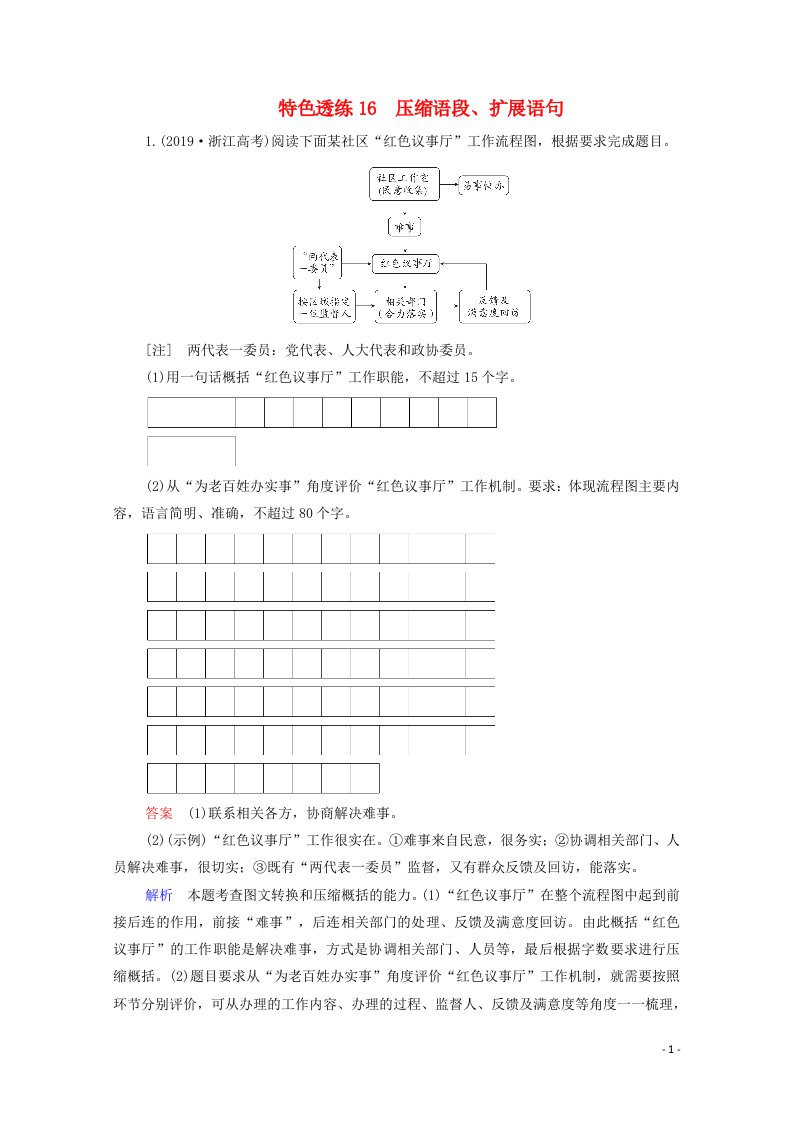 2021届高考语文一轮复习第3编语言文字运用专题五压缩语段扩展语句特色透练16压缩语段扩展语句含解析