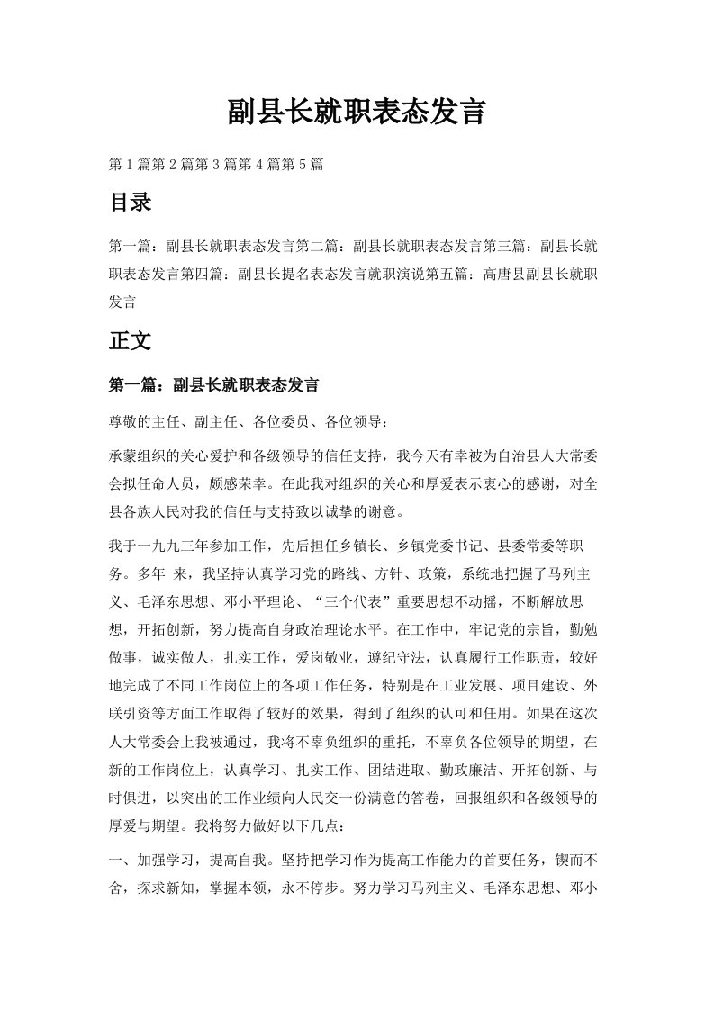 副县长就职表态发言