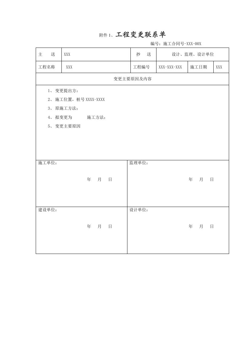 现场签证、设计变更范例表格