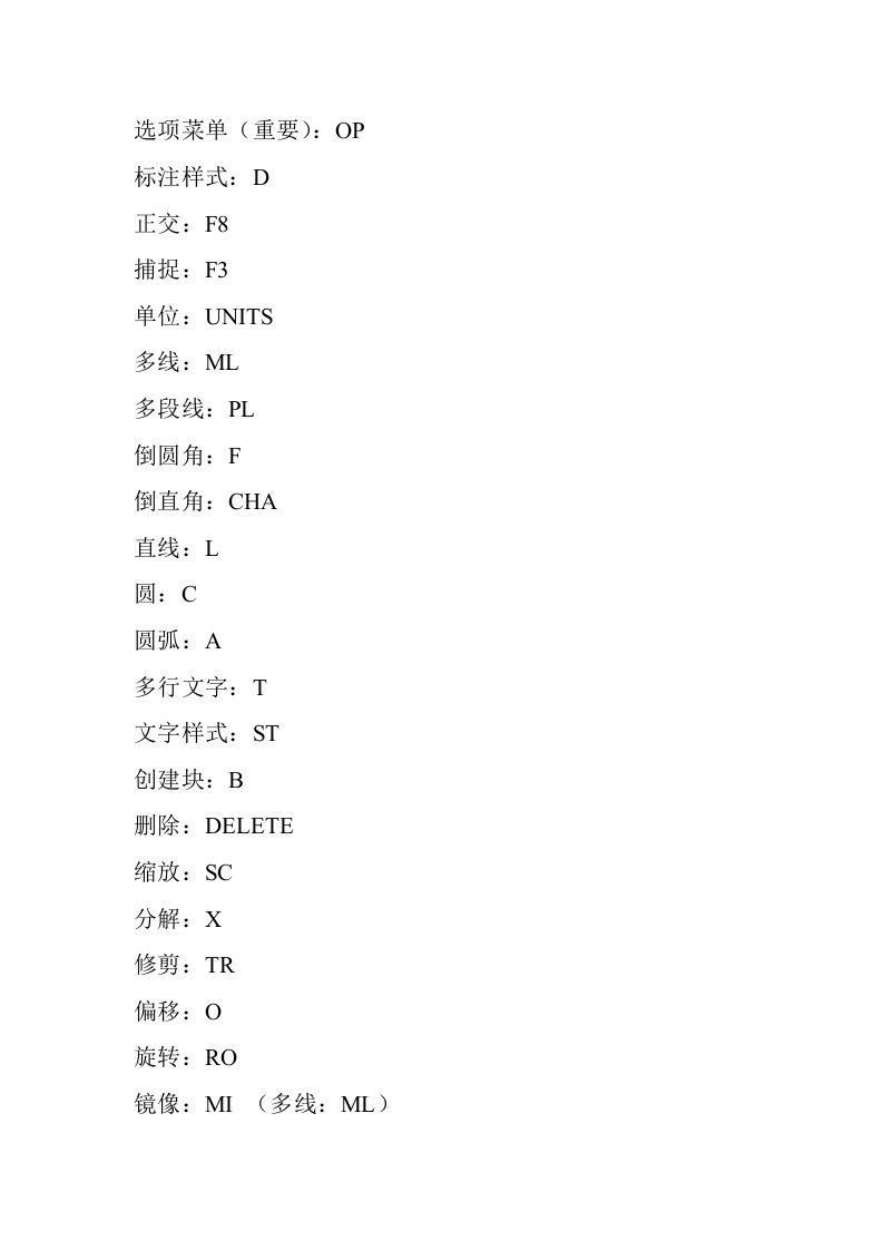 暖通CAD常用快捷键