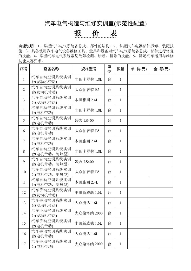 汽车电气构造与维修实训室