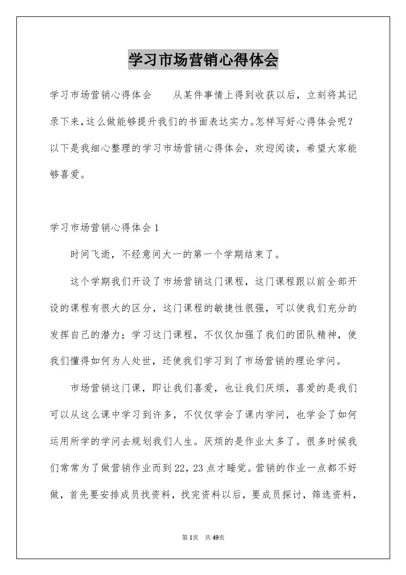 学习市场营销心得体会例文