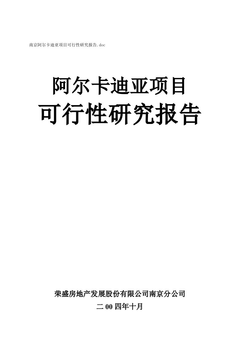 南京阿尔卡迪亚工业项目可行性研究报告