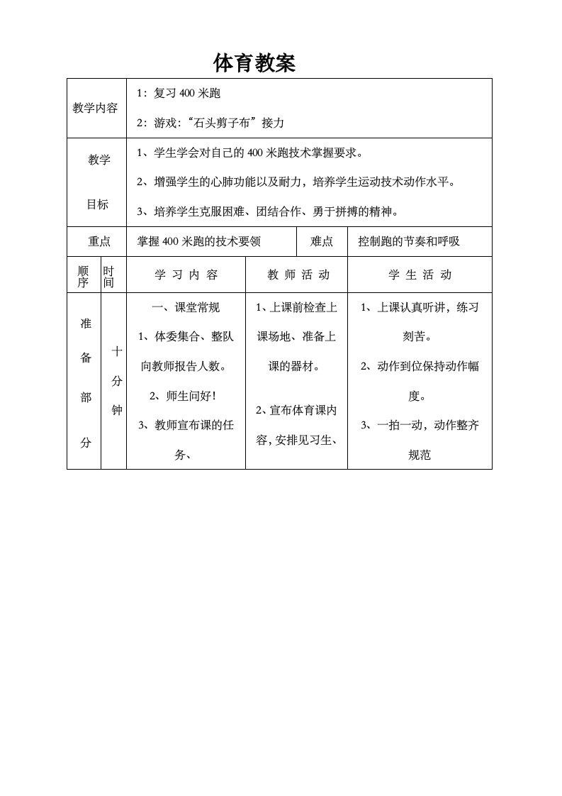 400米教案公开课