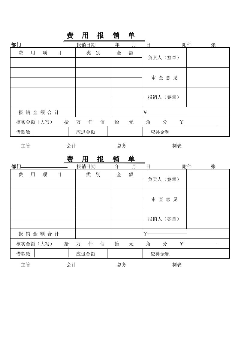 费用报销单模板