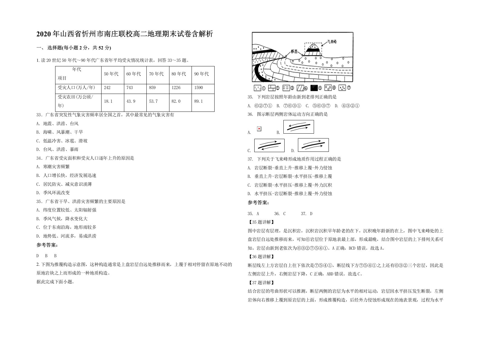 2020年山西省忻州市南庄联校高二地理期末试卷含解析