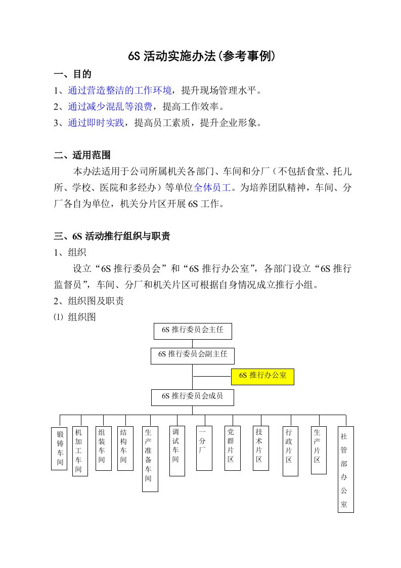 6S活动实施办法参考资料