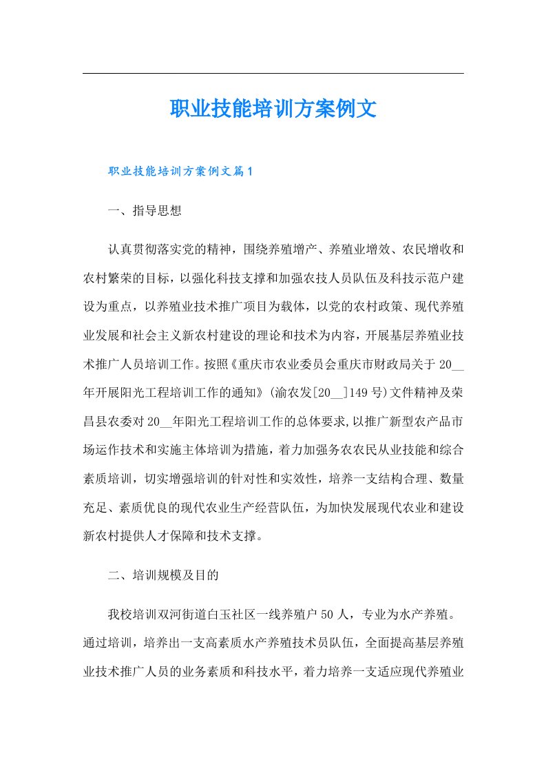 职业技能培训方案例文